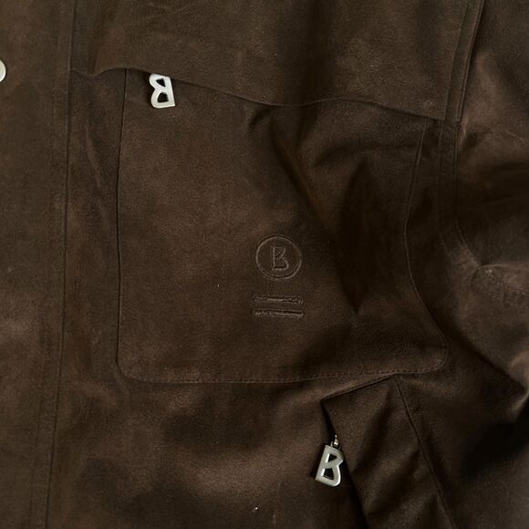 Bogner Bomber Jacket Mens 36 Brown Faux Suede Vegan Quilted Lined Full Zip Snap - Picture 5 of 16